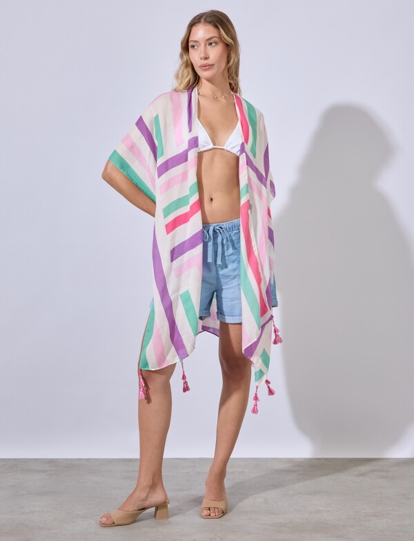 Kimono Lineas MULTI/FUCSIA