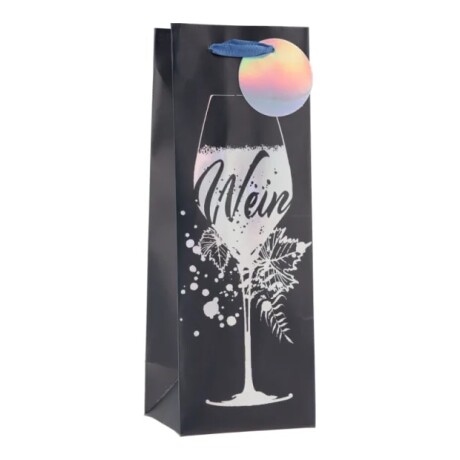 Bolsa Botella Top Copas y Vinos Negra con Copa