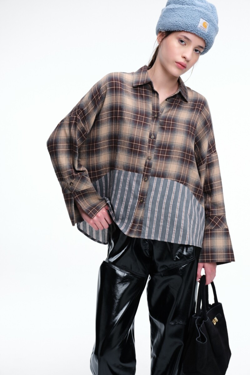 CAMISA CHECK Y RAYAS Marron