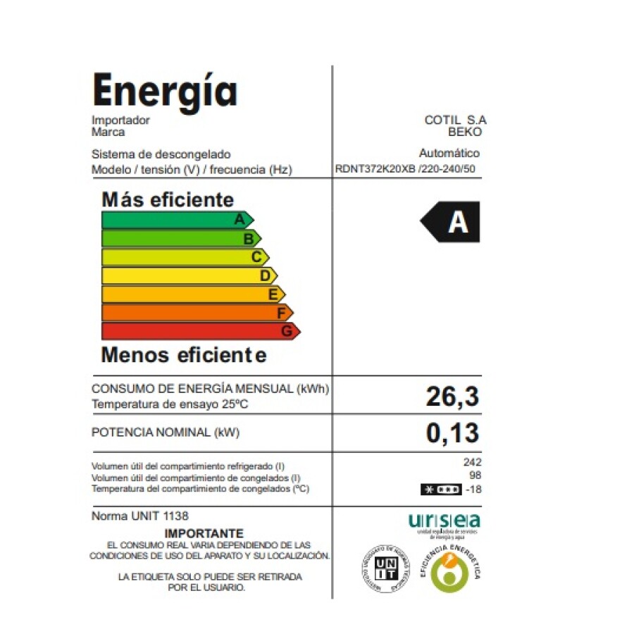 Heladera Inverter Beko RDNT372K20XB Heladera Inverter Beko RDNT372K20XB