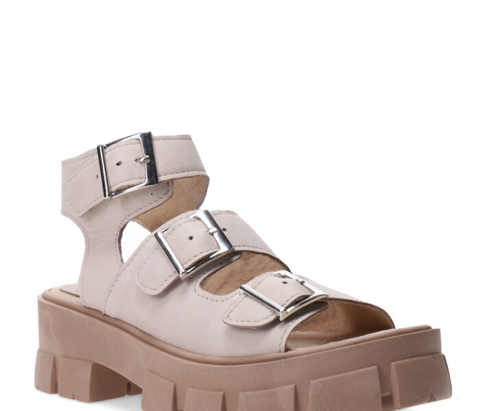 Sandalia de Mujer Miss Carol MILLIE de cuero con hebillas Beige
