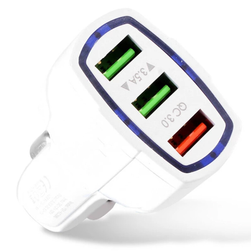 Cargador para Auto 3 Puertos USB A 35W QC 3.0 de 7AMP Cargador para Auto 3 Puertos USB A 35W QC 3.0 de 7AMP