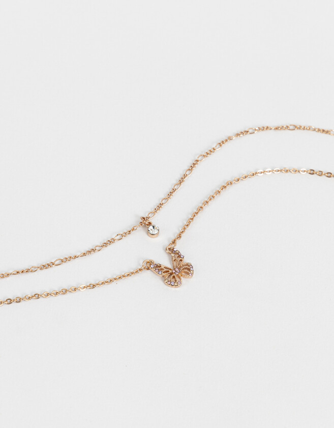 Collares Cortos Con Mariposas Collar Doble Cadena Con Dijes - Dorado