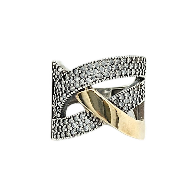 Anillo Entrelazado-Plata y Oro-Piedra Zirconia-AN5371 conpiedra