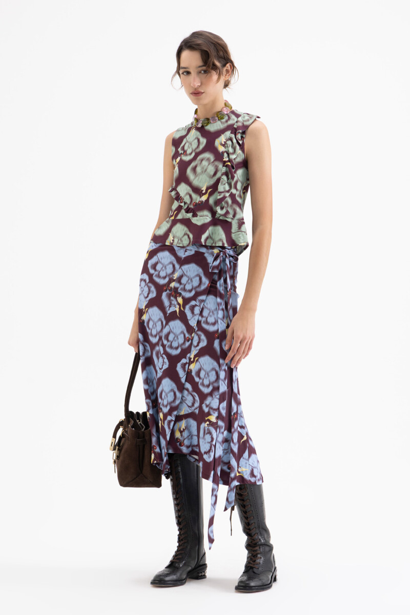 POLLERA FLOWERS Bordo