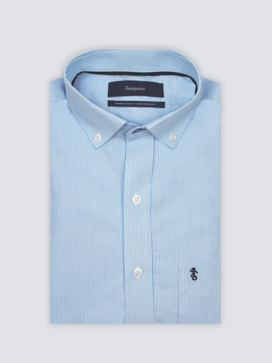 Camisa de Hombre Premium Rayada - Raya Celeste Fina 