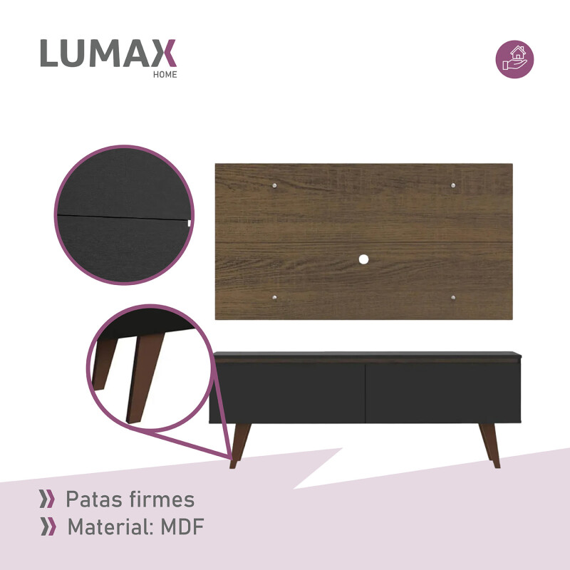 Rack TV mueble Lumax + panel rústico con estantes 55” Negro/Marron