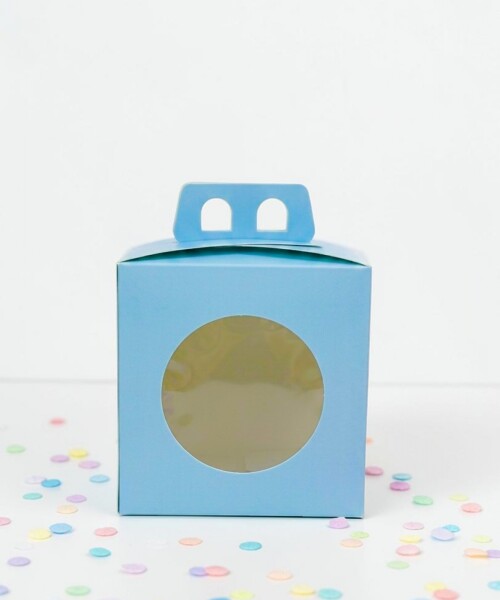 Caja 13x13x12 con visor + asa. CELESTE