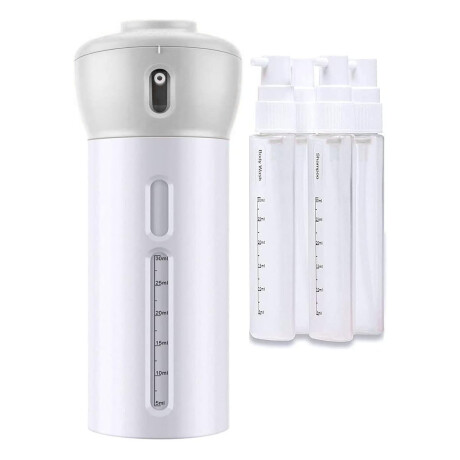 Dispensador con 4 Botellas Portátil Viaje Shampoo Crema Gel Gris