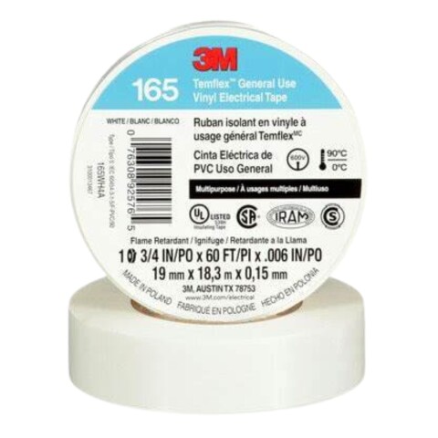 CINTA AISLADORDA DE PVC 3M TEMFLEX 165 BLANCO 19MM X 18 M CINTA AISLADORDA DE PVC 3M TEMFLEX 165 BLANCO 19MM X 18 M