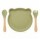 Set Comida Bebé Plato Cuchara Tenedor en Silicona Diseño Oso Verde