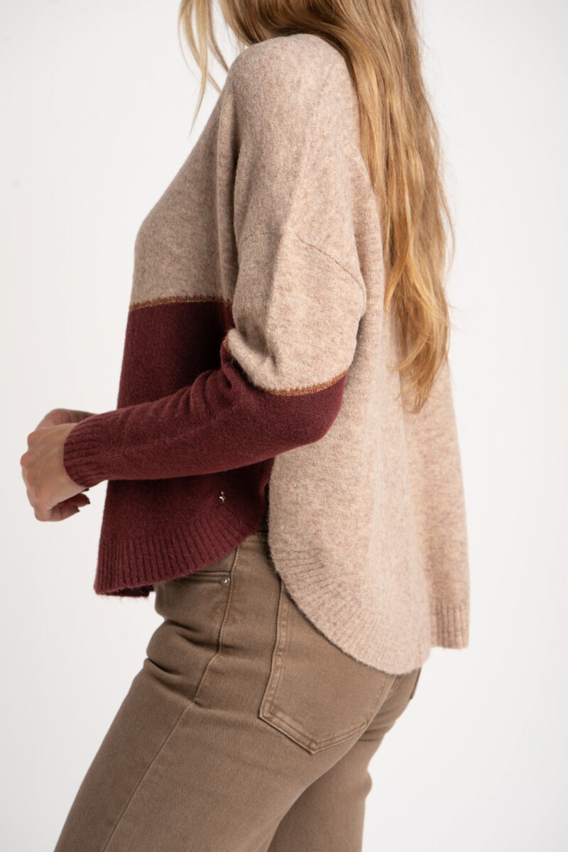 Sweater Intarsia Color Block Burdeos