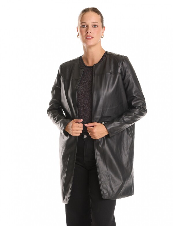 Chaqueta Eco Cuero Larga NEGRO
