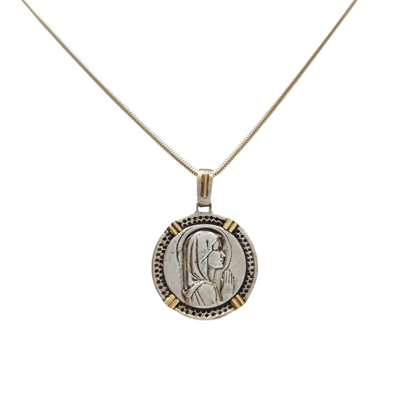 Dije Medalla Virgen Niña-Plata y oro- Sin piedra- CP5001 sinpiedra