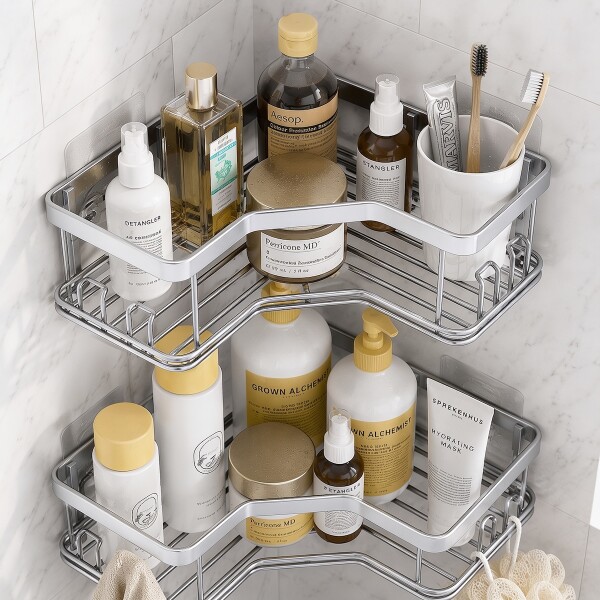 Set X2 Estantes Esquinero Organizador Baño Ducha Y Adhesivos Linea Premium Imback Color Plateado Set X2 Estantes Esquinero Organizador Baño Ducha Y Adhesivos Linea Premium Imback Color Plateado