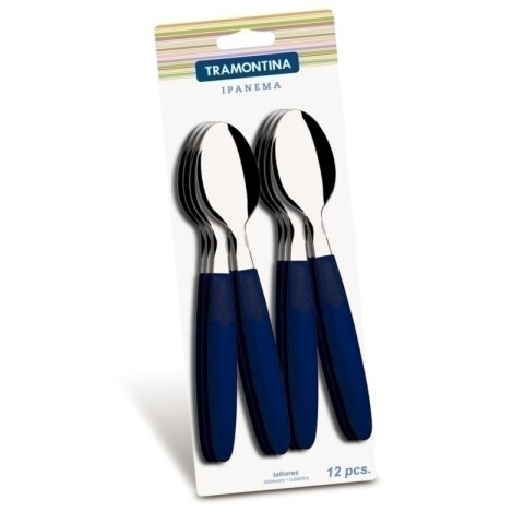 Cuchara de mesa con mango azul, modelo IPANEMA, 12 piezas -TRAMONTINA TN8525
