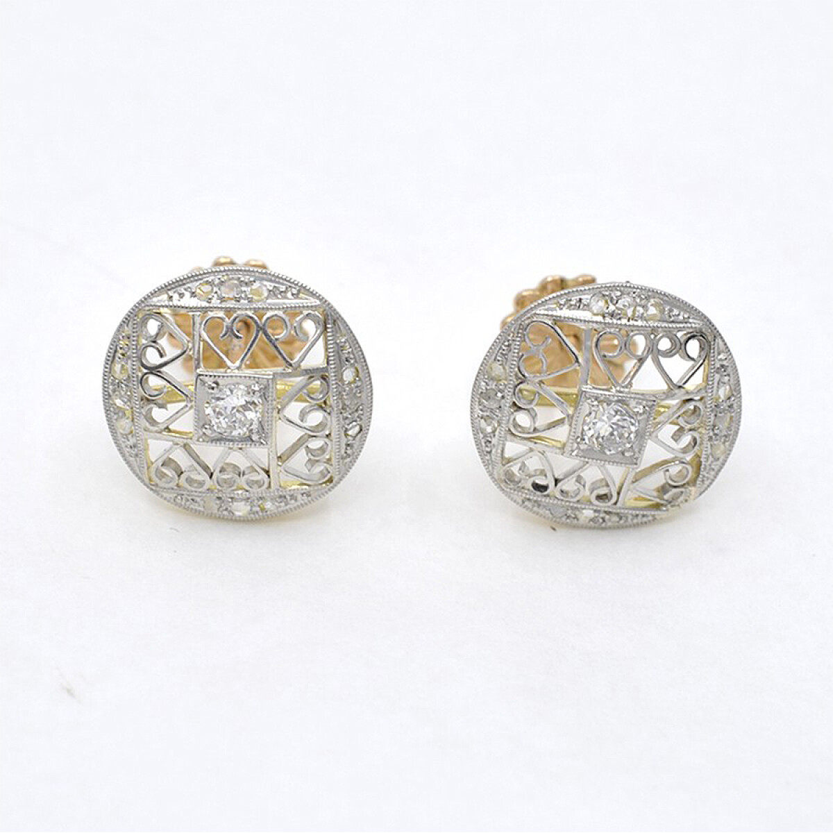 Caravanas Antiguas En Oro 18K, Platino, Brillantes Y Diamantes 