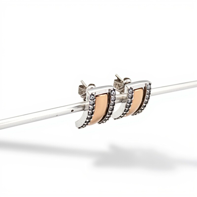 Caravanas Pendiente Zirconia-Plata y oro-Zirconia-CA5042 conpiedra