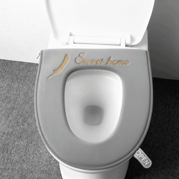 Funda con Cierre Tela Acolchonada para Tapa de Water Inodoro Color Gris