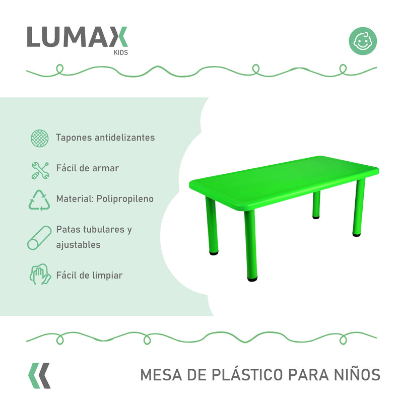 Mesa de plástico niños rectangular 120x60cm Verde