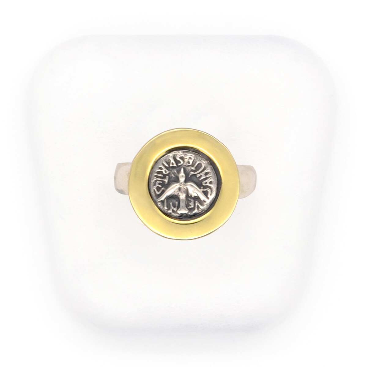 Anillo religioso de plata 925 y double en oro 18 ktes, ESPIRITU SANTO. 
