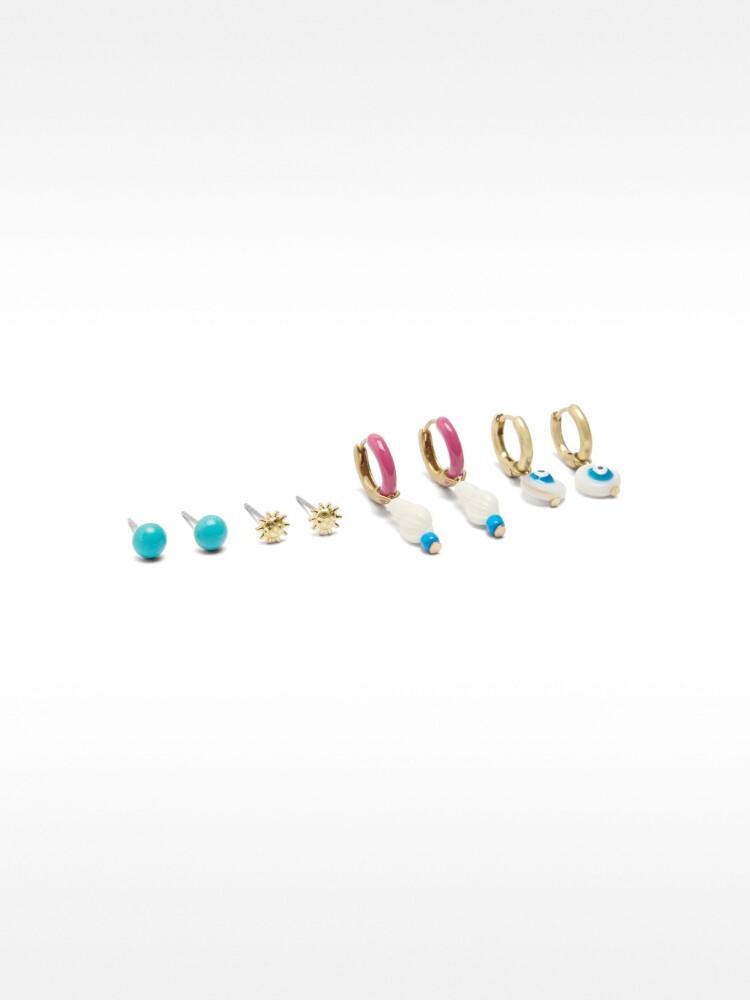 Set De Pendientes Con Conchas Y Piedras multicolor