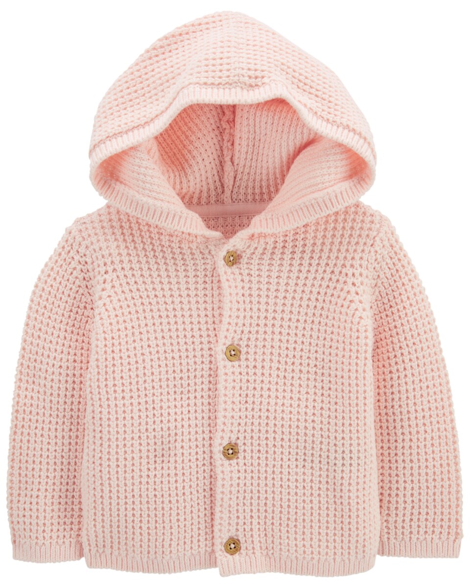 Saco de punto con capucha, rosado. Talles 0-24M 