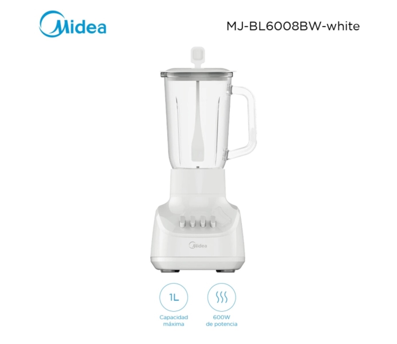 Licuadora Midea Vaso Vidrio 600w Blanca Bl-6008bww 
