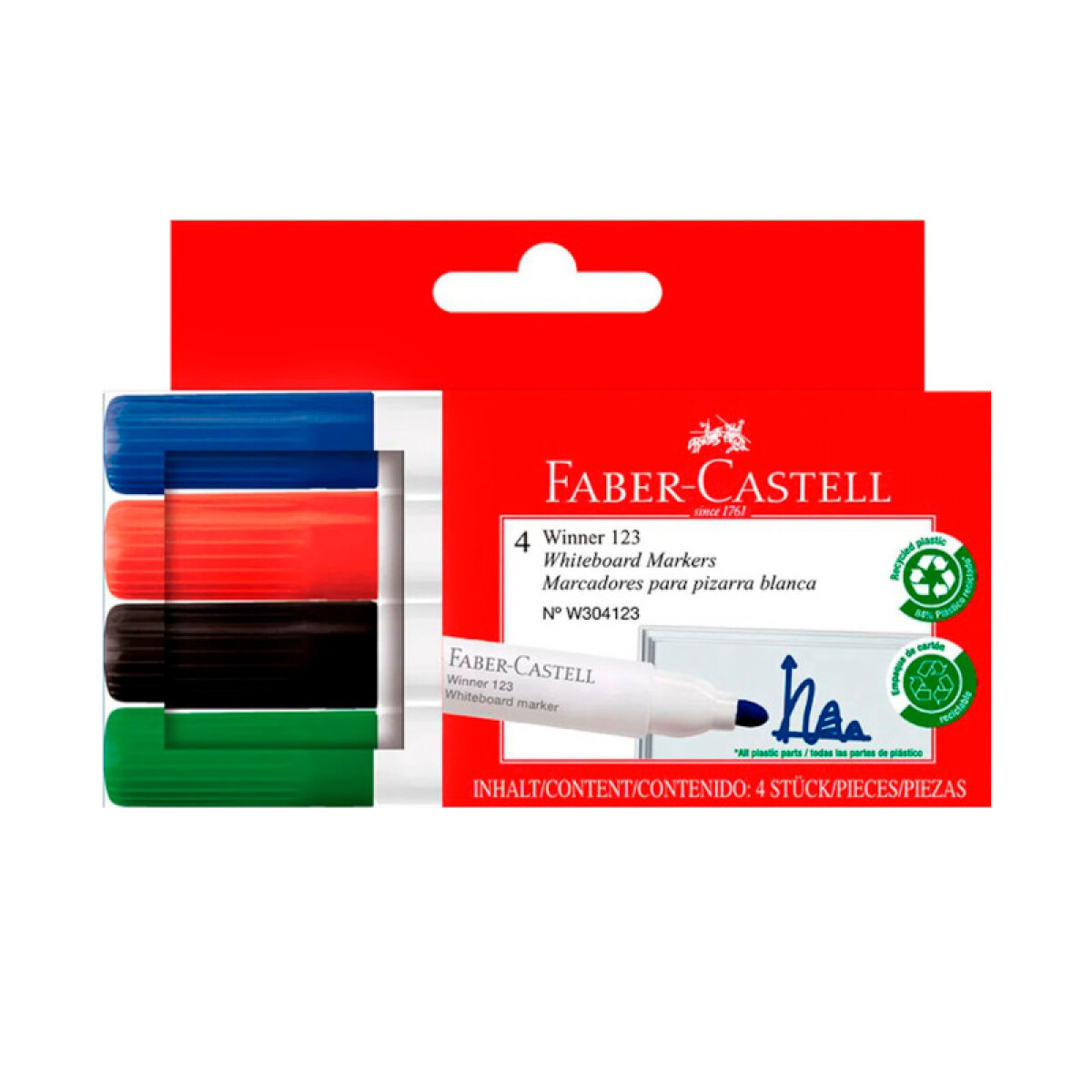 Marcadores para pizarra Faber-Castell 4 unidades - Colores primarios 