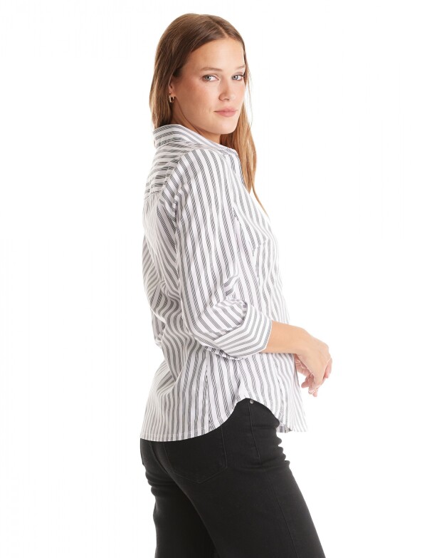 Camisa Entallada A Rayas NEGRO/BLANCO