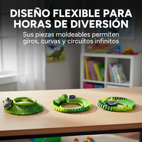 Pista Autos Dinosaurios Grande Flexible Juguete 275 Pz Luces Variante Color Verde