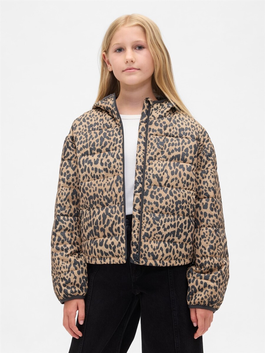 Campera Puffer Logo Niña - Leopard 