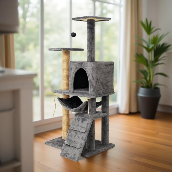 Gimnasio Rascador Para Gato Torre Casa Hamaca Escalera Atrix Variante Color Gris Oscuro