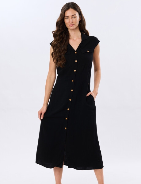 VESTIDO LISO DE LINO Negro