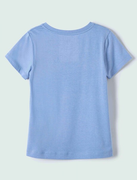 CAMISETA DE NIÑA MANGA CORTA ESTAMPADA CELESTE