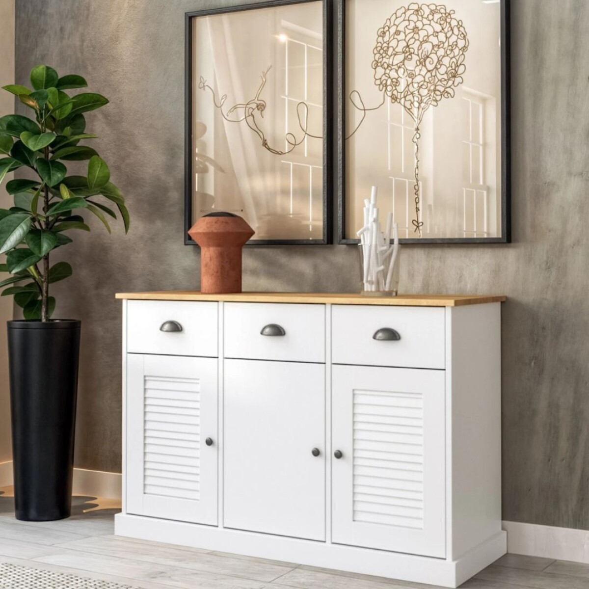 Aparador - 3 Puertas - 3 Cajones - Línea Valenciana - Blanco 