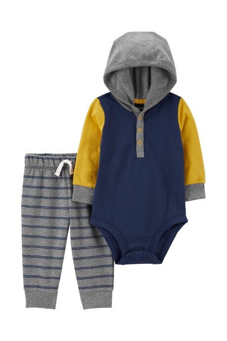 Set dos piezas pantalón y body con capucha y botones de algodón Sin color