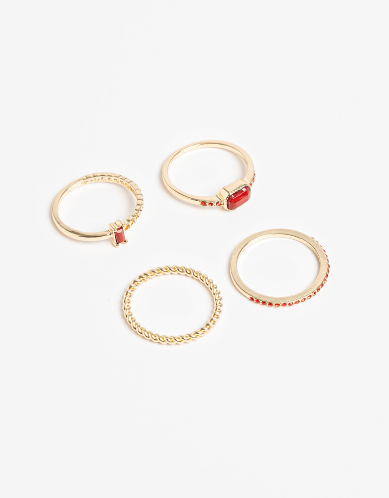 Sets Anillos Strass Set De Anillos Con Strass - Rojo Medio