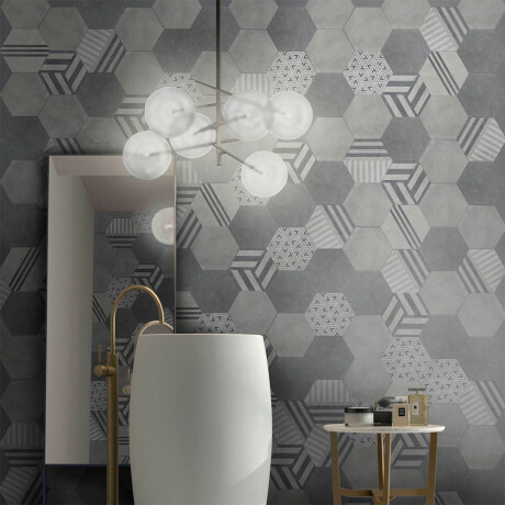 Porcelanato Hexagonal Gris Mate 19.8X22.8Cm Piso Pared GAMAS DE GRIS