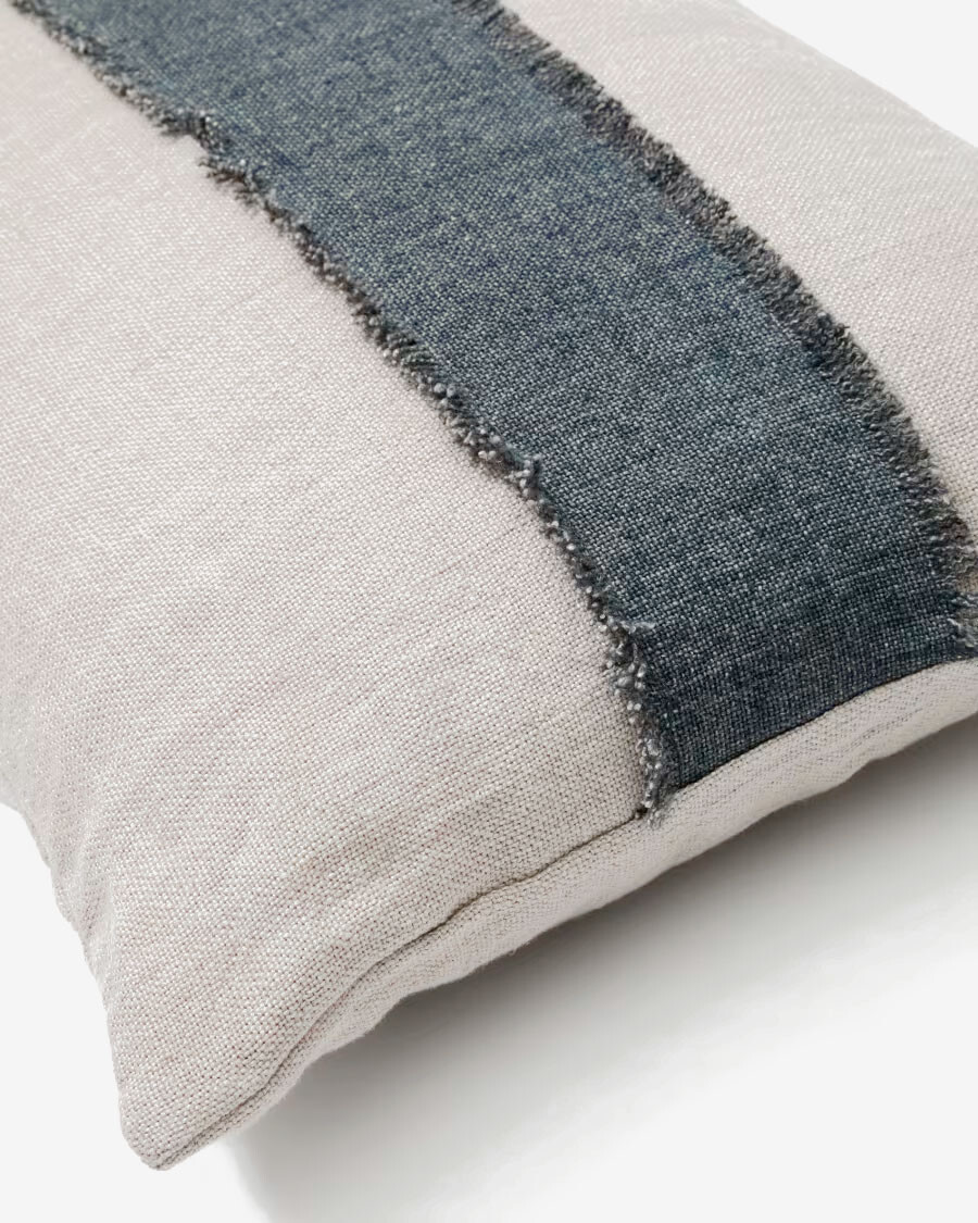 Almohadón Daf 100% de lino beige y gris con flecos 40 x 60 cm