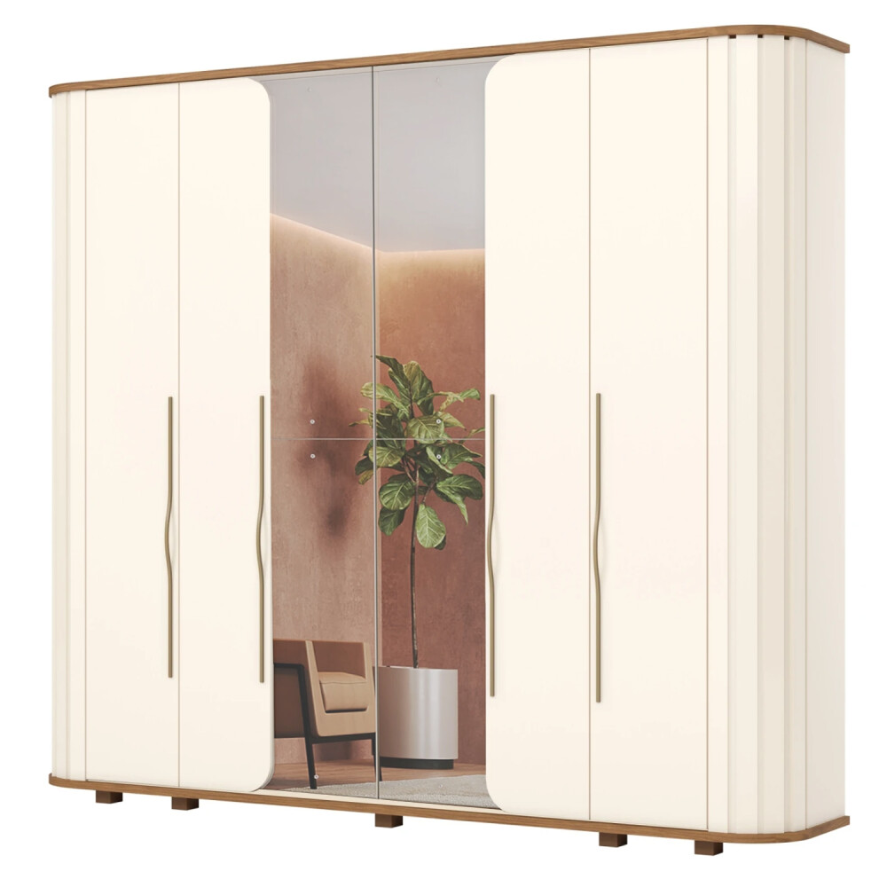 ROPERO PREMIUM 6 PUERTAS 6 CAJONES INTERNOS CON ESPEJO GUARDARROPA CLOSET ARMARIO OFF WHITE