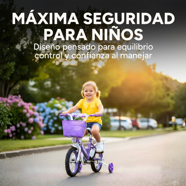 Bicicleta infantil Shengdi Rod 12 Canasto Parrilla Rueditas Color Violeta