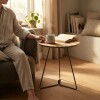 MESA LATERAL REDONDA - TAPA DE MADERA NATURAL Y PIE EN METAL GRAFITO MESA LATERAL REDONDA - TAPA DE MADERA NATURAL Y PIE EN METAL GRAFITO
