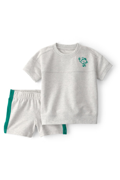 Set dos piezas de algodón, short y remera, gris y verde, estampa ténis Set dos piezas de algodón, short y remera, gris y verde, estampa ténis