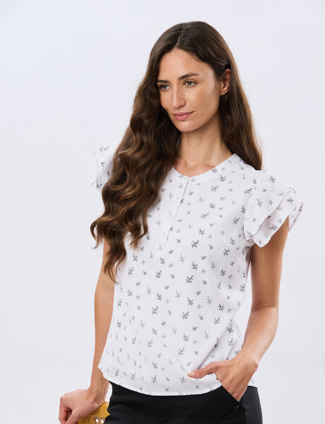 BLUSA CON VOLADOS Hojas Negra