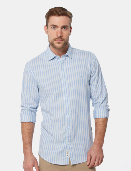 CAMISA DE LINO RAYADA Azul