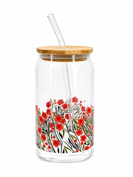 VASO VIDRIO CON SORBITO FLOWERS 470ML MULTICOLOR
