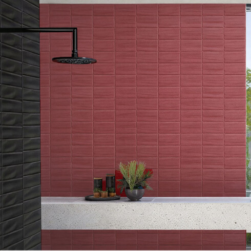 Cerámica Rojo amaranto brick con relieve 7.5X26Cm Pared GAMAS DE TERRACOTA