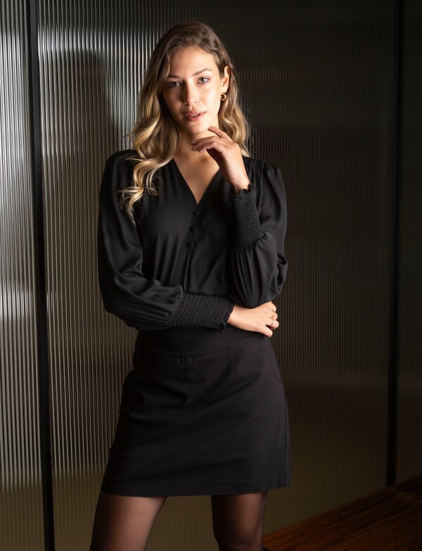 Blusa Gasa Frunces NEGRO