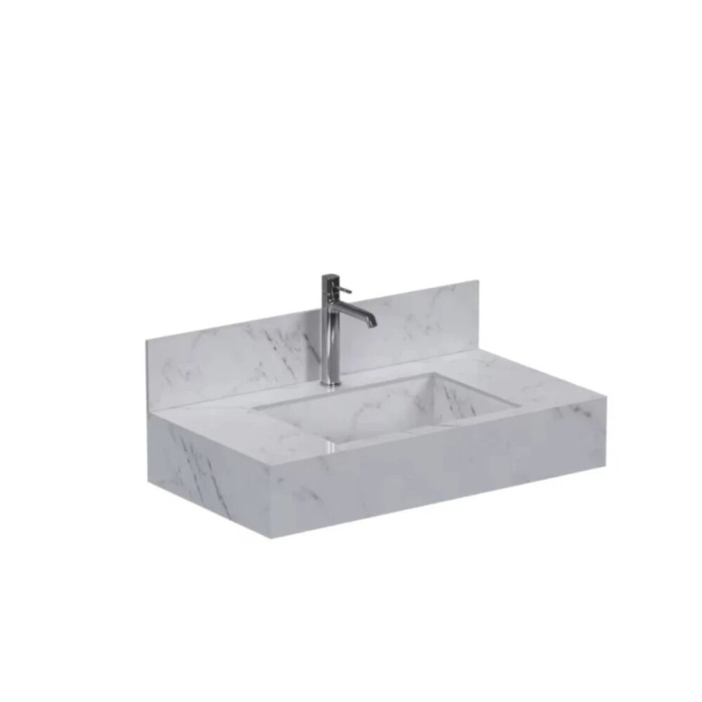 Mueble de baño suspendido de porcelanato Blanco Calacata Napoles 80 cm con bacha incorporada Mueble De Baño Suspendido De Porcelanato Blanco Calacata Napoles 80 Cm Con Bacha Incorporada